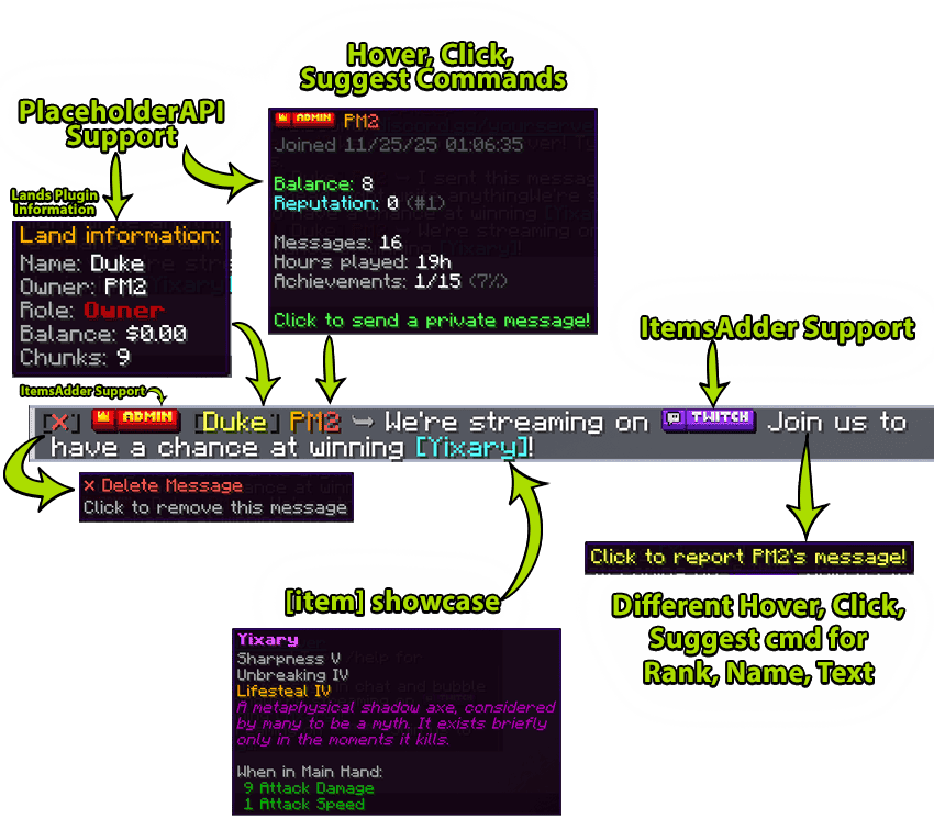 LPC Pro chat formatting showcase with gradients and hover tooltips