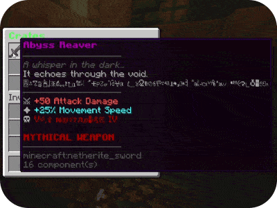 Animated lore cycling through frames on a menu item