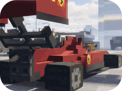 Custom vehicle driving through the world