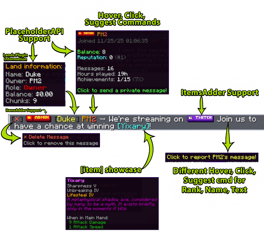 LPC Pro chat formatting showcase with gradients and hover tooltips